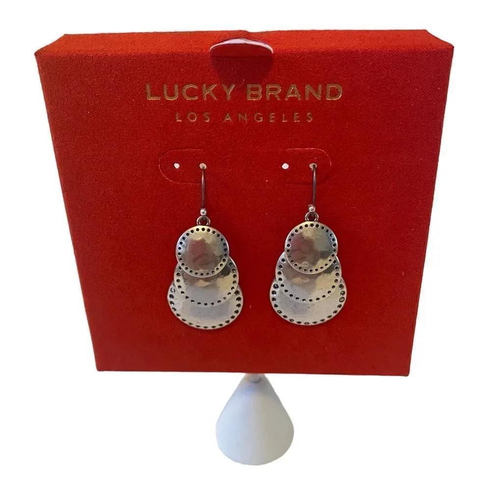 Lucky Brand Graduated Circle Drop Earrings in Hammered Silver Tone